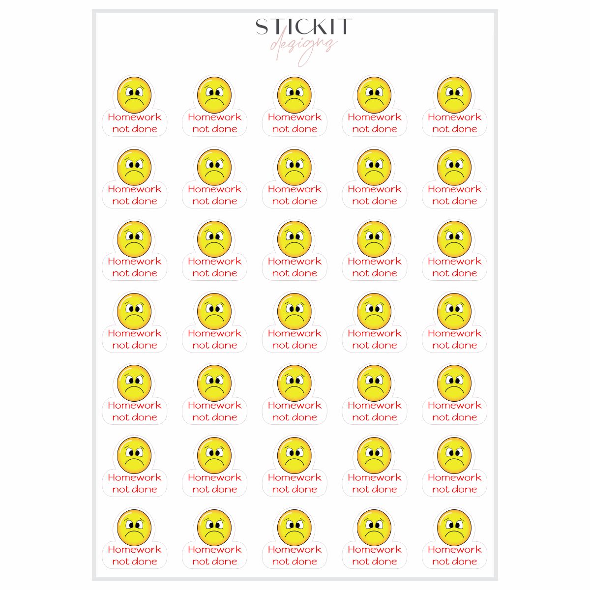 Not Done Sticker Homework Not Done Stickers (Various Languages) – Stickit Designs