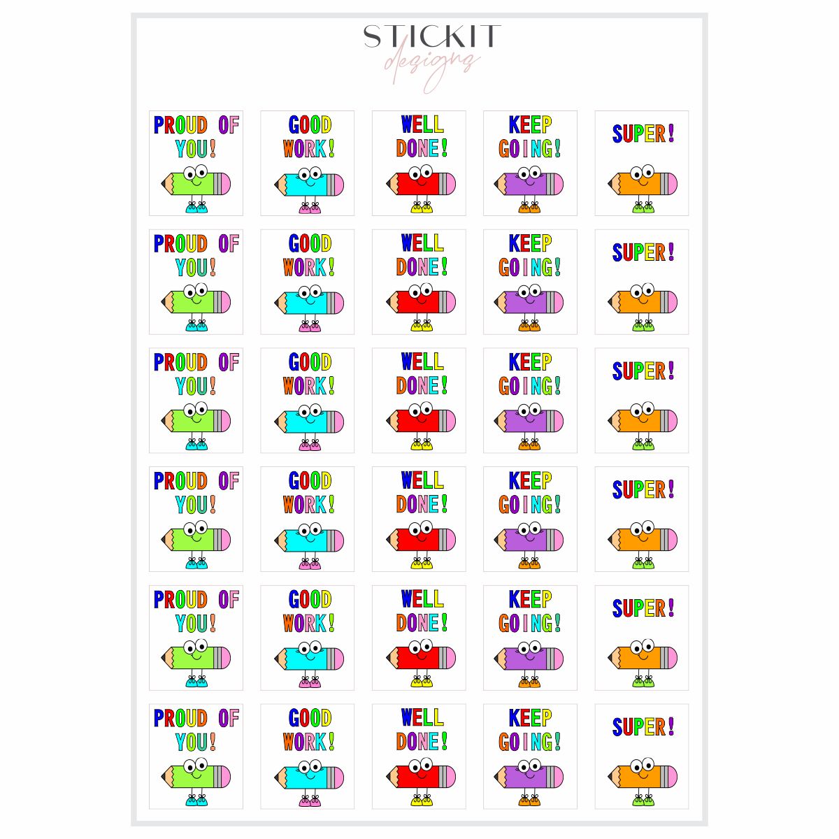 Large Pencil Stickers (Various Languages) – Stickit Designs